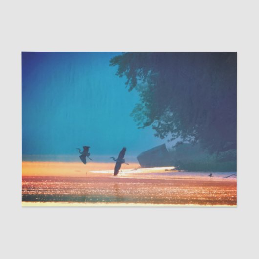 青素晴らし鷺が飛行 – 青 薄葉紙 (正面)