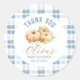 青素朴いストライプパンプキンベイビーシャワーありがとう ラウンドシール