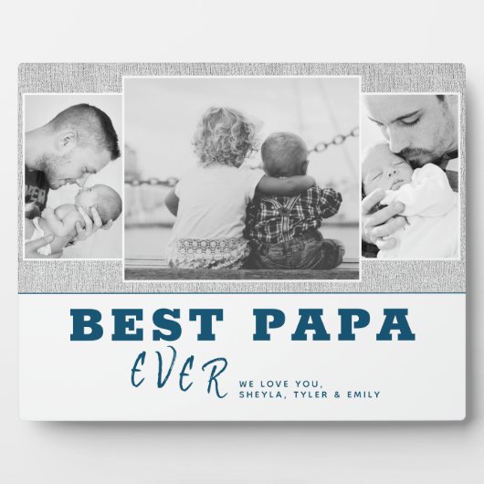 青素朴い最高のPapa父の日3写真コラージュ フォトプラーク (正面)