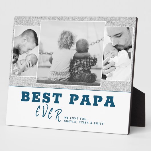 青素朴い最高のPapa父の日3写真コラージュ フォトプラーク (側面)