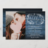 青素朴い木の葉が一つ一つ結婚に 招待状 (正面/裏面)