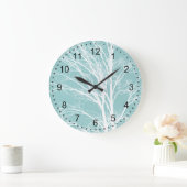 青素朴い白い木の枝 ラージ壁時計 (ホーム)