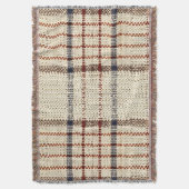 青素朴とベージュの格子模様 スローブランケット (正面縦)