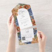 青素朴と燃えたオレンジ色の錆フローラQRコード オールインワン招待状 (貼ってはがせる)