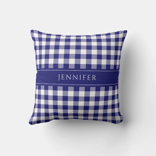 青素朴と白のギンガムパターン名 クッション (裏面)