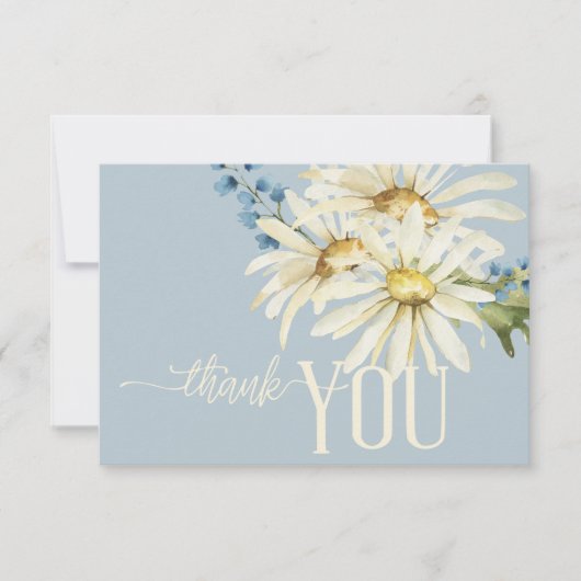 青素朴と白のデイジー結婚ズ サンキューカード (正面)