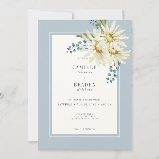 青素朴と白のデイジー結婚ズ 招待状 (正面)