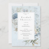 青素朴と白のフローラフレームブライダルシャワー 招待状 (正面)