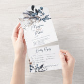 青素朴と白の冬の葉のディナー オールインワン招待状 (貼ってはがせる)