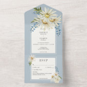 青素朴と白の水の色のデイジーなしディナー オールインワン招待状 (内側)