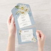 青素朴と白の水の色のデイジーディナー オールインワン招待状 (貼ってはがせる)