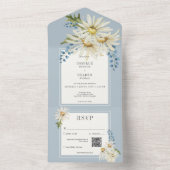 青素朴と白の水色デイジーQRコード オールインワン招待状 (内側)