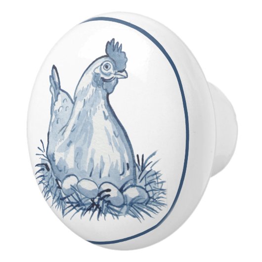 青素朴と白の鶏の鶏卵の国かわいい セラミックノブ (右)