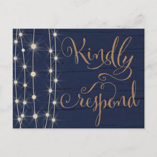 青素朴と金ゴールドの結婚式RSVP インビテーションポストカード