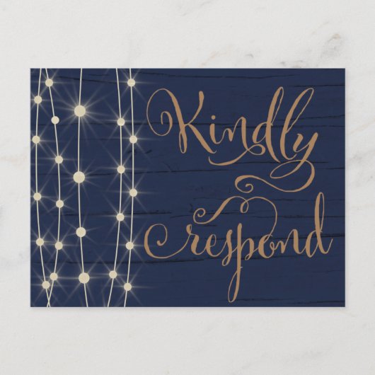 青素朴と金ゴールドの結婚式RSVP インビテーションポストカード (正面)