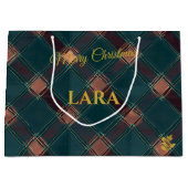 青素朴と銅の格子模様のクリスマスカスタム ラージペーパーバッグ (正面)