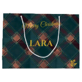 青素朴と銅の格子模様のクリスマスカスタム ラージペーパーバッグ (裏面)