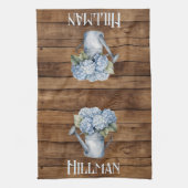 青素朴アジサイの散水缶パーソナライズされた キッチンタオル (縦)