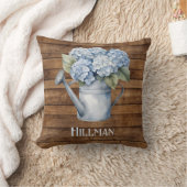 青素朴アジサイの散水缶パーソナライズされた クッション (ブランケット)