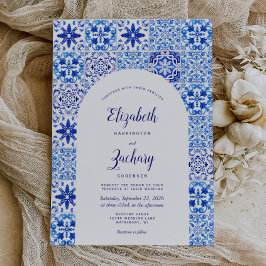 青素朴アーチポルトガル結婚タイル 招待状