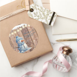 青素朴エレガントモダン雪だるま赤ちゃんシャワー ラウンドシール