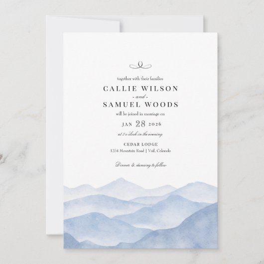 青素朴エレガント山の水の色結婚の 招待状 (正面)