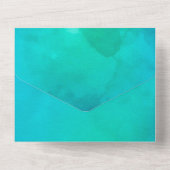 青素朴ティール(緑がかった色)水彩牡丹結婚の オールインワン招待状 (裏面)