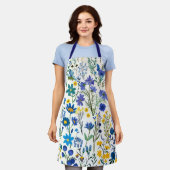 青素朴フランスの園の野草 エプロン (着用した状態)