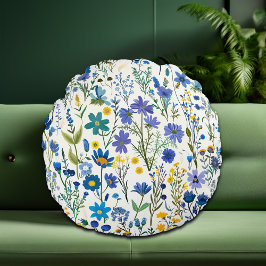 青素朴フランスの園の野草 ラウンドクッション