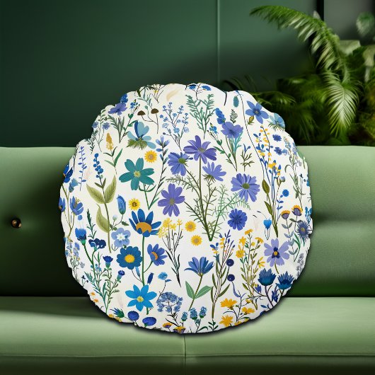 青素朴フランスの園の野草 ラウンドクッション