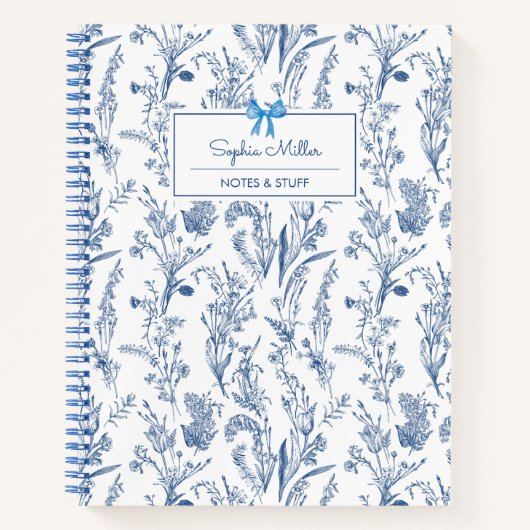 青素朴フローラパーソナライズされた名 ノートブック (正面)