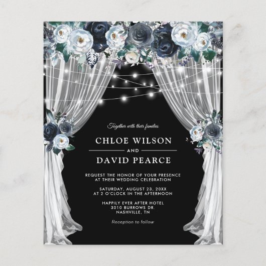 青素朴フローラ予算結婚式招待状 (正面)