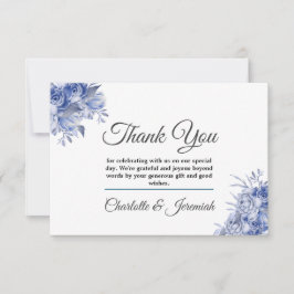 青素朴フローラ水彩モノグラム結婚ズ サンキューカード