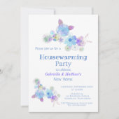 青素朴フローラ水色引っ越し祝いパーティーパーティー 招待状 (正面)