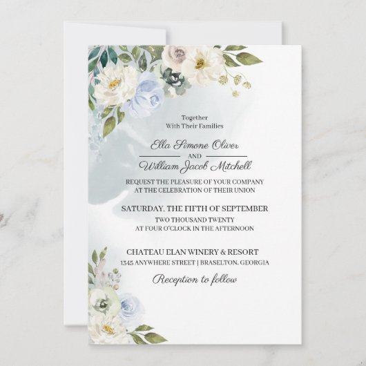 青素朴フローラ結婚式招待状 招待状 (正面)