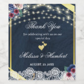 青素朴レースのストリングライトありがとうござ結婚う ワインラベル (シングルラベル)