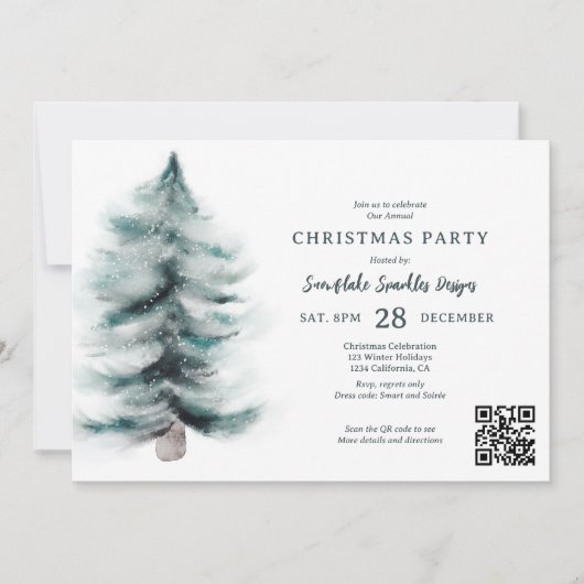 青素朴冬の雪の松のクリ企業のスマス 招待状 (正面)