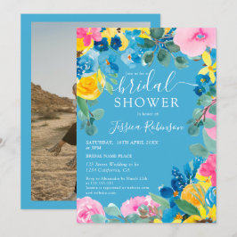 青素朴夏フローラ写真ブライダルシャワー 招待状