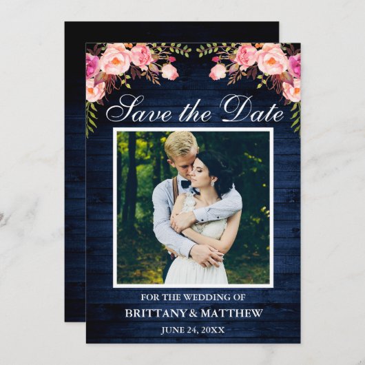 青素朴木の水の色ピンクのフローラ写真 セーブザデート (正面/裏面)