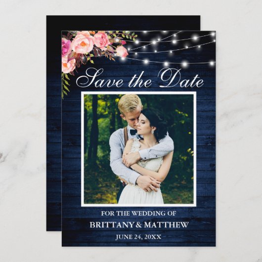 青素朴木の水彩ピンクフローラライト セーブザデート (正面/裏面)