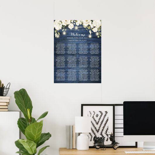 青素朴木の白フローラ座席表プラン ポスター (ホームオフィス)