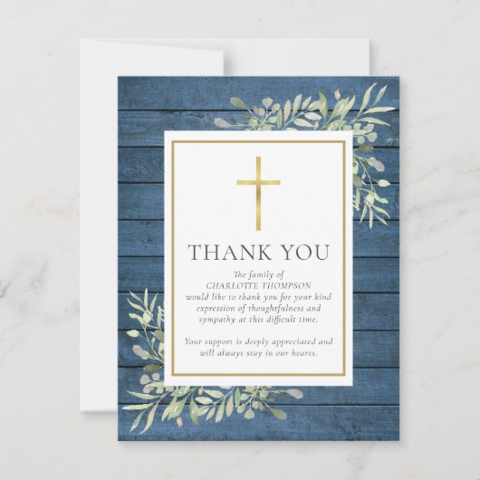 青素朴木の緑のクリスチャン写真葬儀 サンキューカード (正面)
