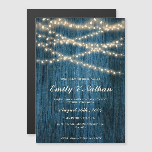 青素朴木ストリングライト結婚式招待状 (正面/裏面)