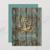 青素朴木ビーチ航海の結婚いかり 招待状 (正面/裏面)