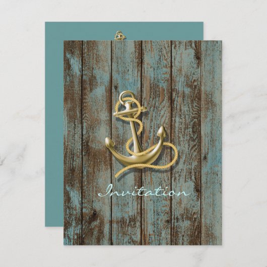 青素朴木ビーチ航海の結婚いかり 招待状 (正面/裏面)