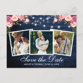 青素朴木ピンクフローラ3 Photo Save The Date インビテーションポストカード