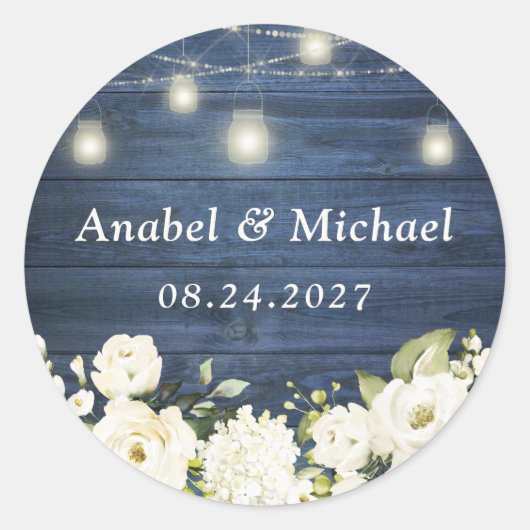 青素朴木ホワイトフラワーズメイソン瓶シール ラウンドシール (正面)