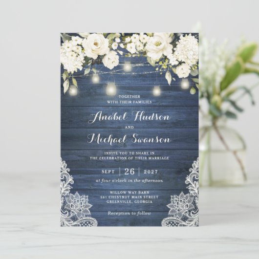 青素朴木ホワイトフラワーレースのメイソンジャース 招待状 (スタンド正面)