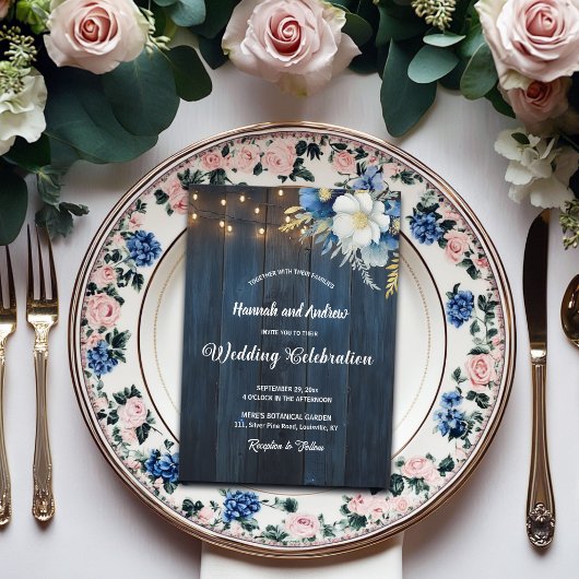 青素朴木ホワイトブルーフローラ結婚ズ 招待状