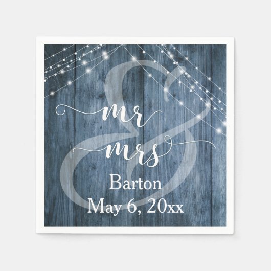 青素朴木、白い光の糸ミスター&ミセス スタンダードカクテルナプキン (正面)